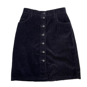 Vintage Eddie Bauer Skirt size 4 Navy Blue Corduroy Button Front Knee A Line